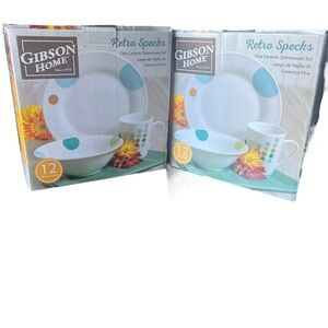 2 Sets Gibson Home Retro Specks Ceramic Dinnerware Set (24 Pieces)
